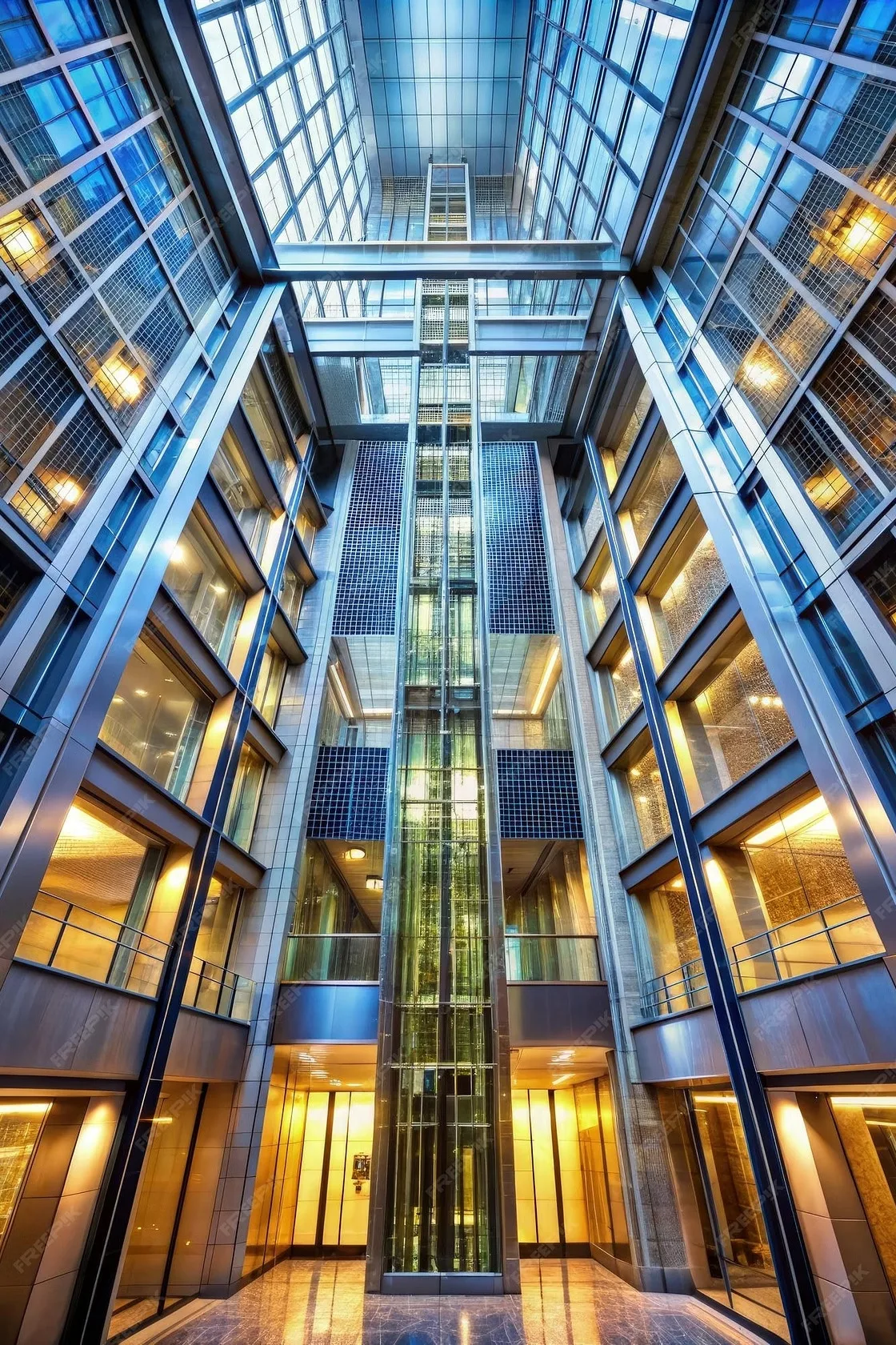 Modern glass elevator atrium installation