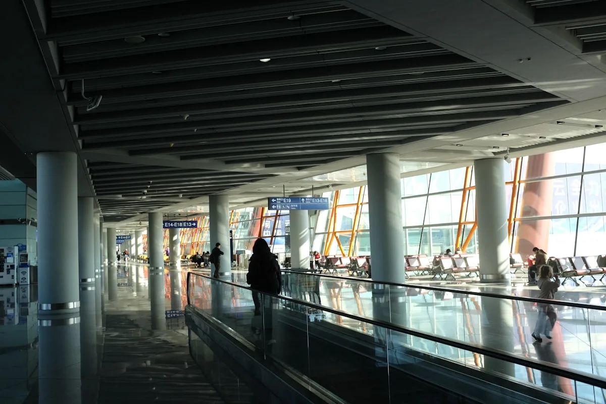 Moving walkway in a modern airport terminal